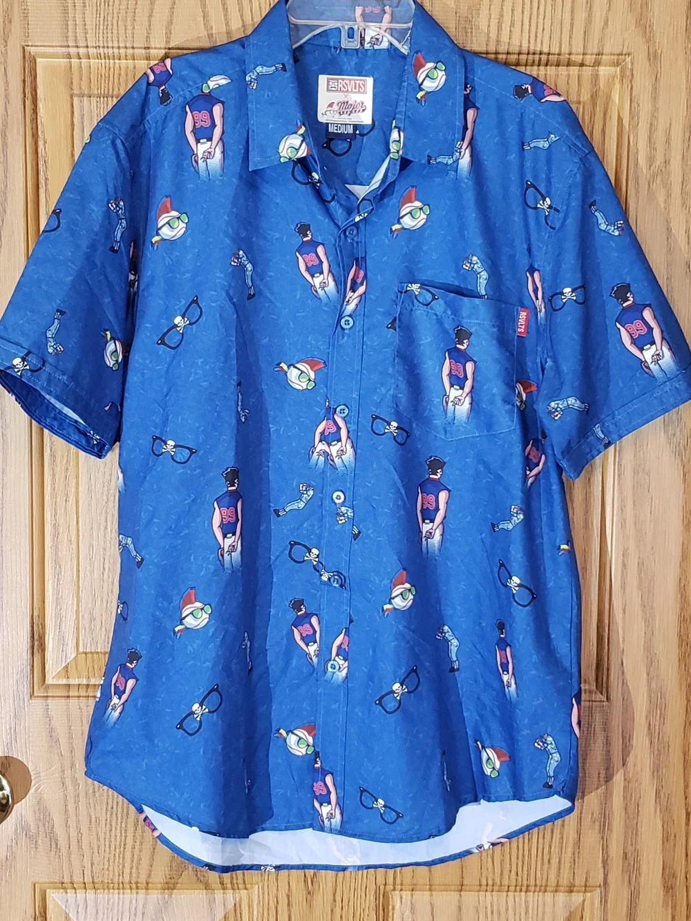 RSVLTS Blue Short-Sleeve Casual Button-Down Shirt with Novelty Print. Medium - Picture 1 of 6